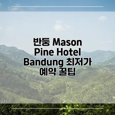 반둥 Mason Pine Hotel Bandung 최저가 예약 꿀팁